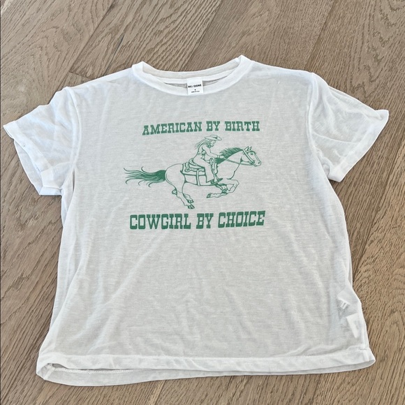 Re/Done White and Green Graphic Tee - Picture 1 of 5